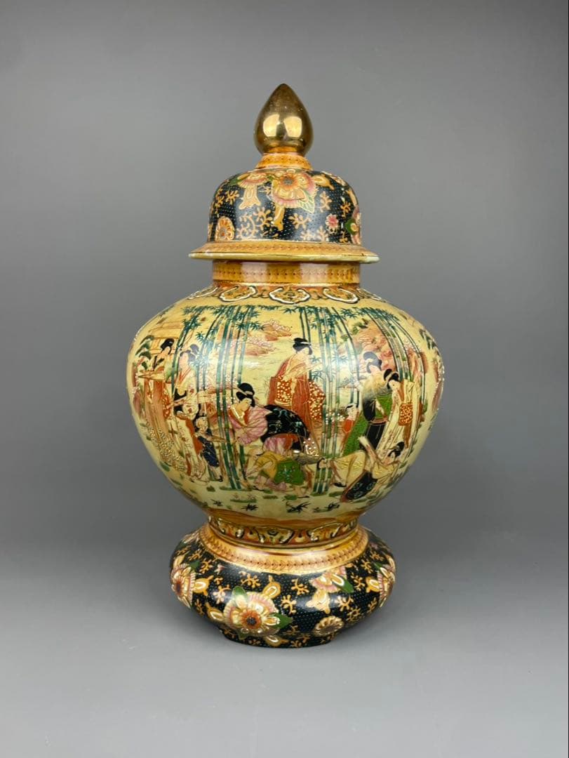 薩摩焼 沈香壺 飾壺 金彩 美人画 置物 高さ約45cm花瓶 インテリア 飾り物