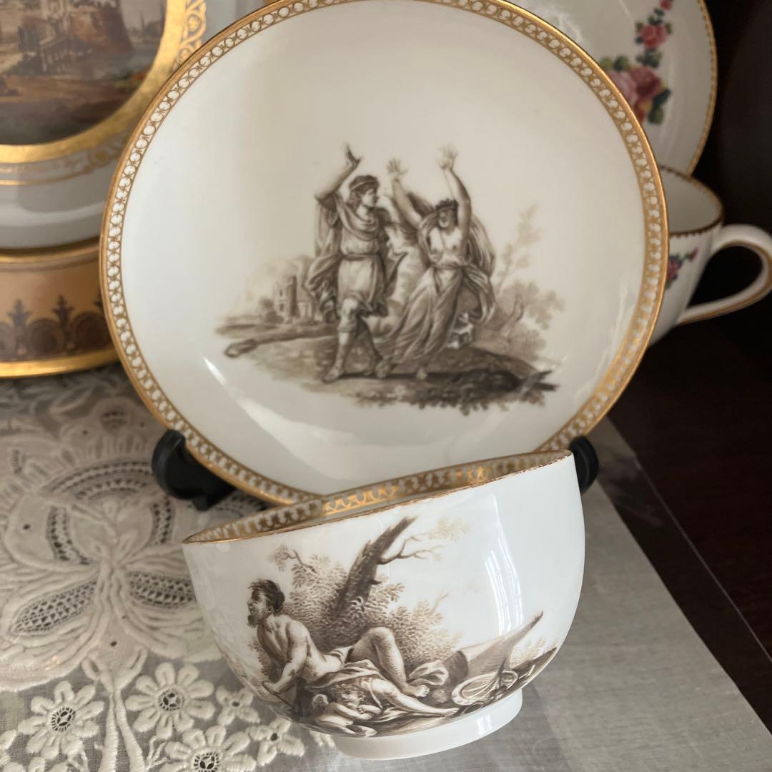 アンティークマイセン マルコリーニ期　グリザイユ　アポロとダフネ神話図CS