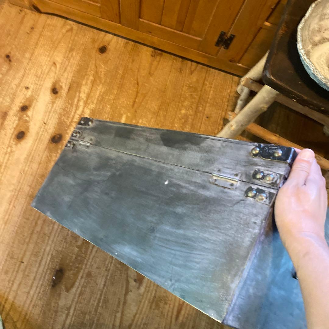 アンティーク調　レザー木箱　革張り　ケース　ボックス　蓋付き　トランク風