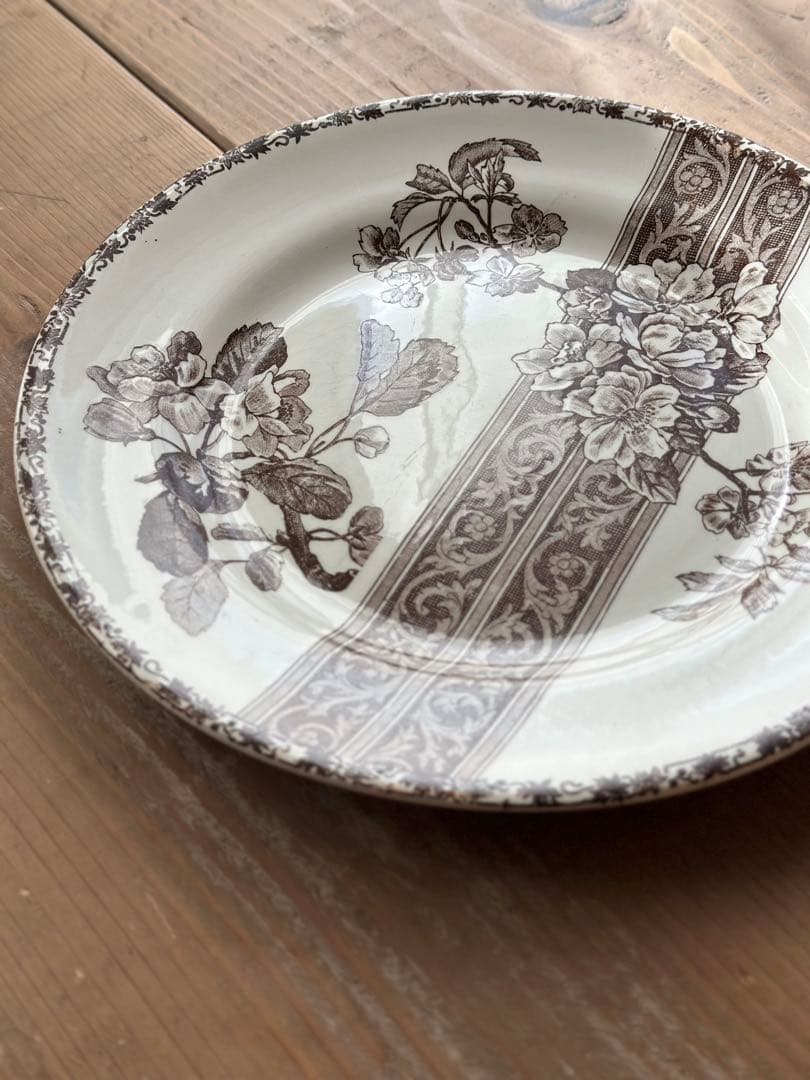 美品　フランス　アンティーク　エミールブルジョワ　花とレースの平皿プレート