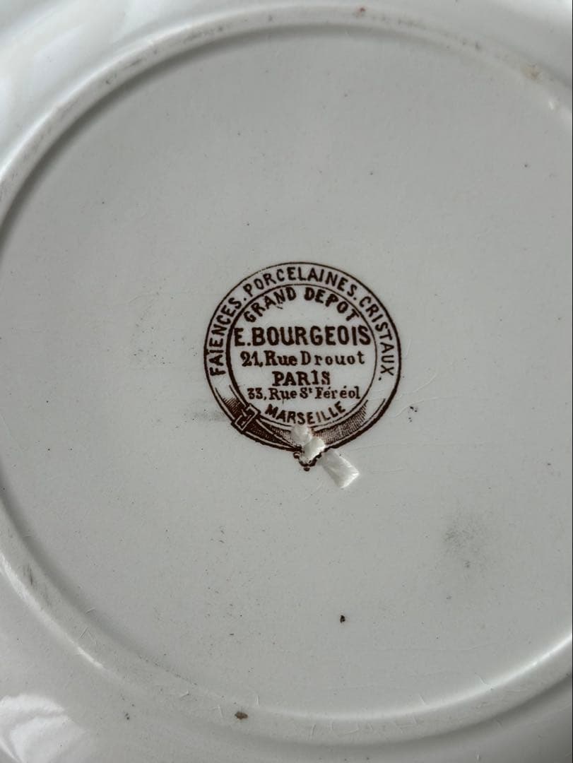 美品　フランス　アンティーク　エミールブルジョワ　花とレースの平皿プレート