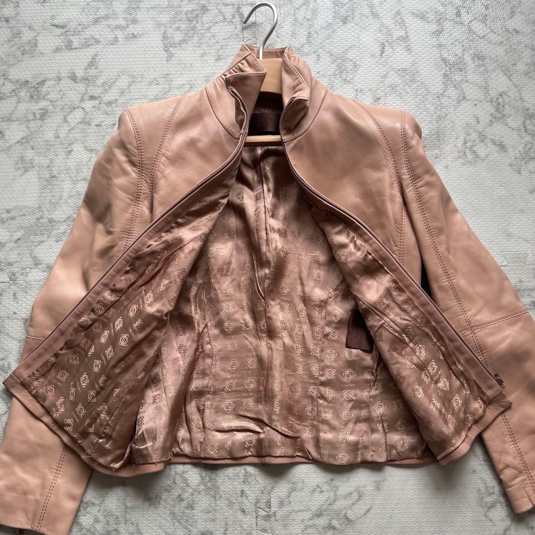 ロエベ レザージャケット ピンク アナグラム レディース 38 ビンテージ