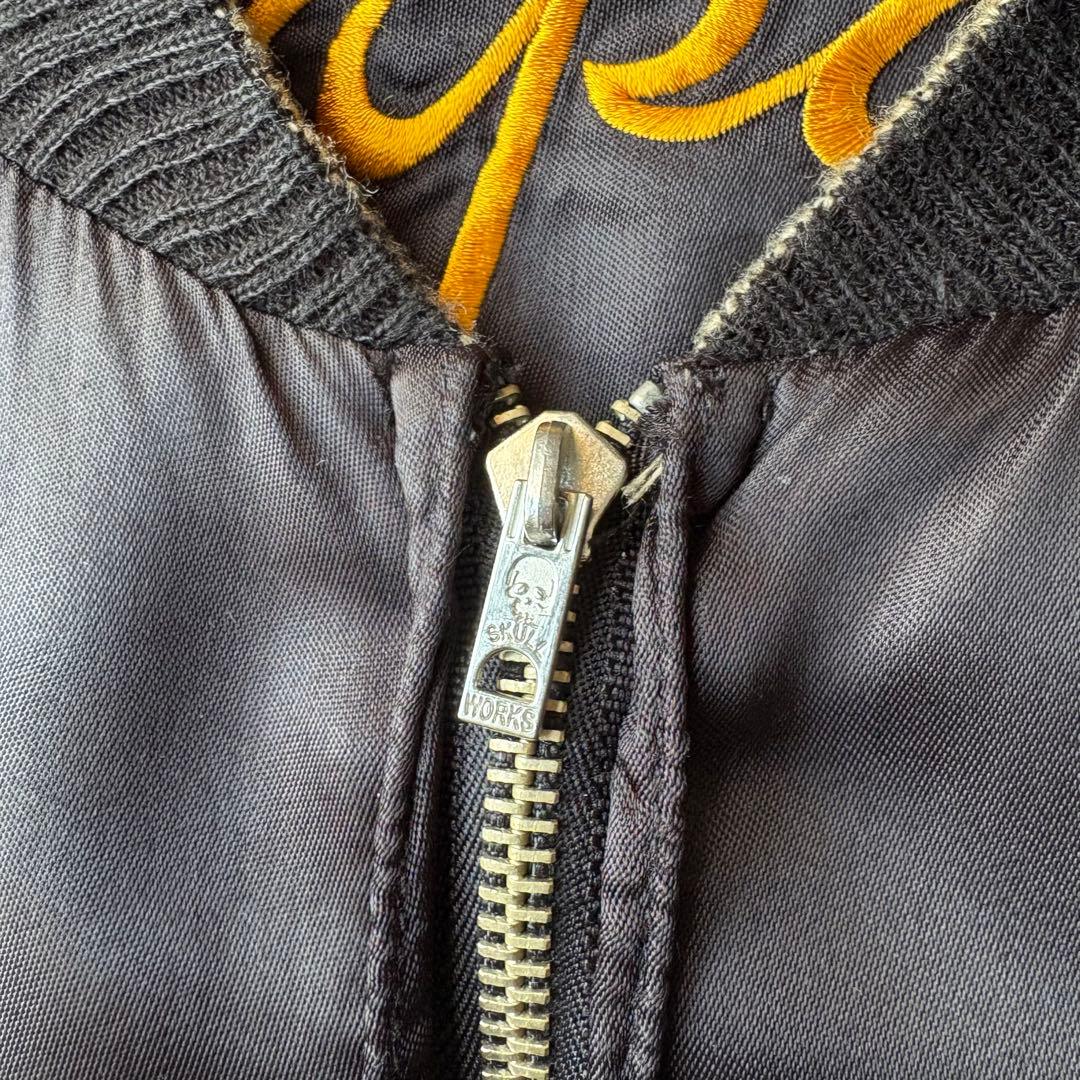 SKULL WORKS スカル 骸骨 龍 刺繍 スカジャン ブラック レーヨン