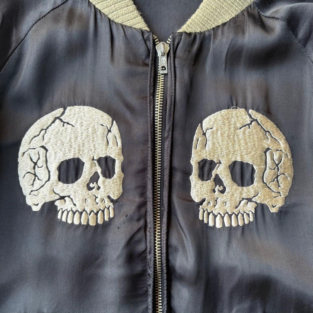 SKULL WORKS スカル 骸骨 龍 刺繍 スカジャン ブラック レーヨン