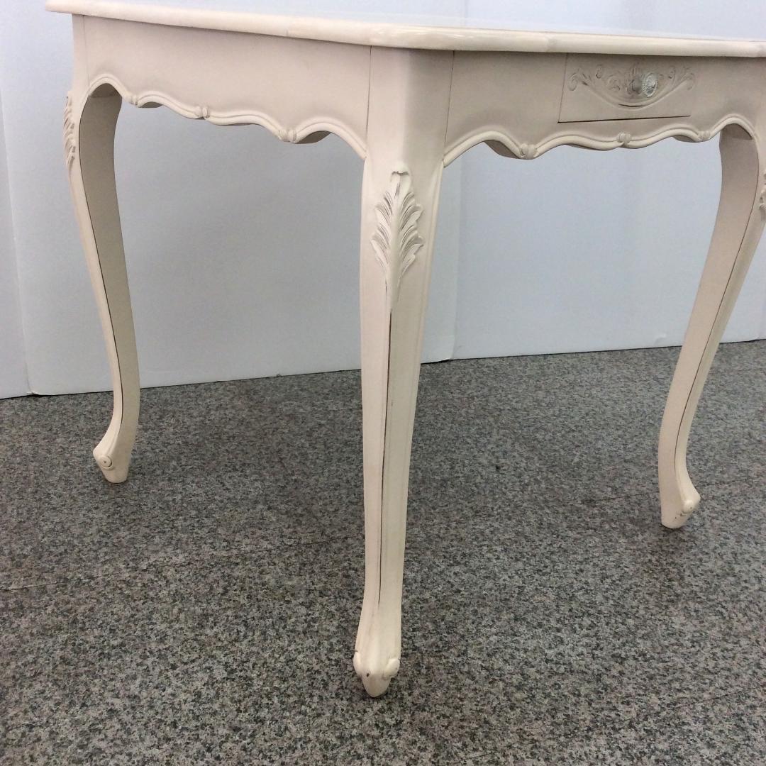 ダイニングテーブル ホワイト 猫脚 アンティーク ロココ調 引き出し付