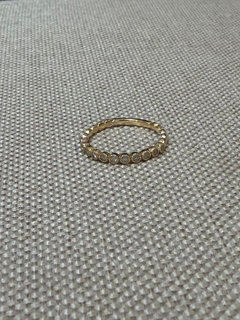 美品★アガット K10 フリルリング 9号 ダイヤモンド ハーフエタニティ