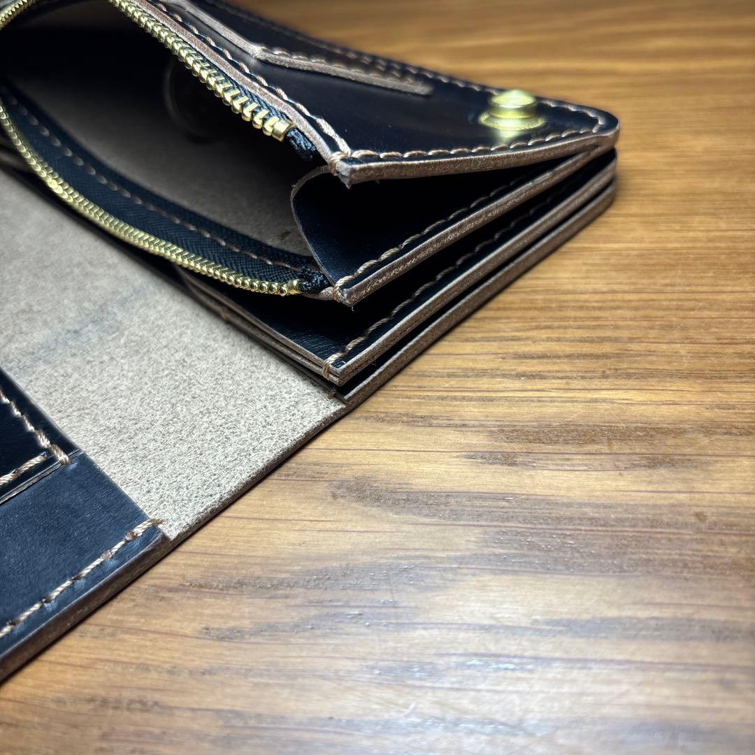 せわし　3層ロングウォレット カードポケット4つタイプ　糸　ベージュ　マチ