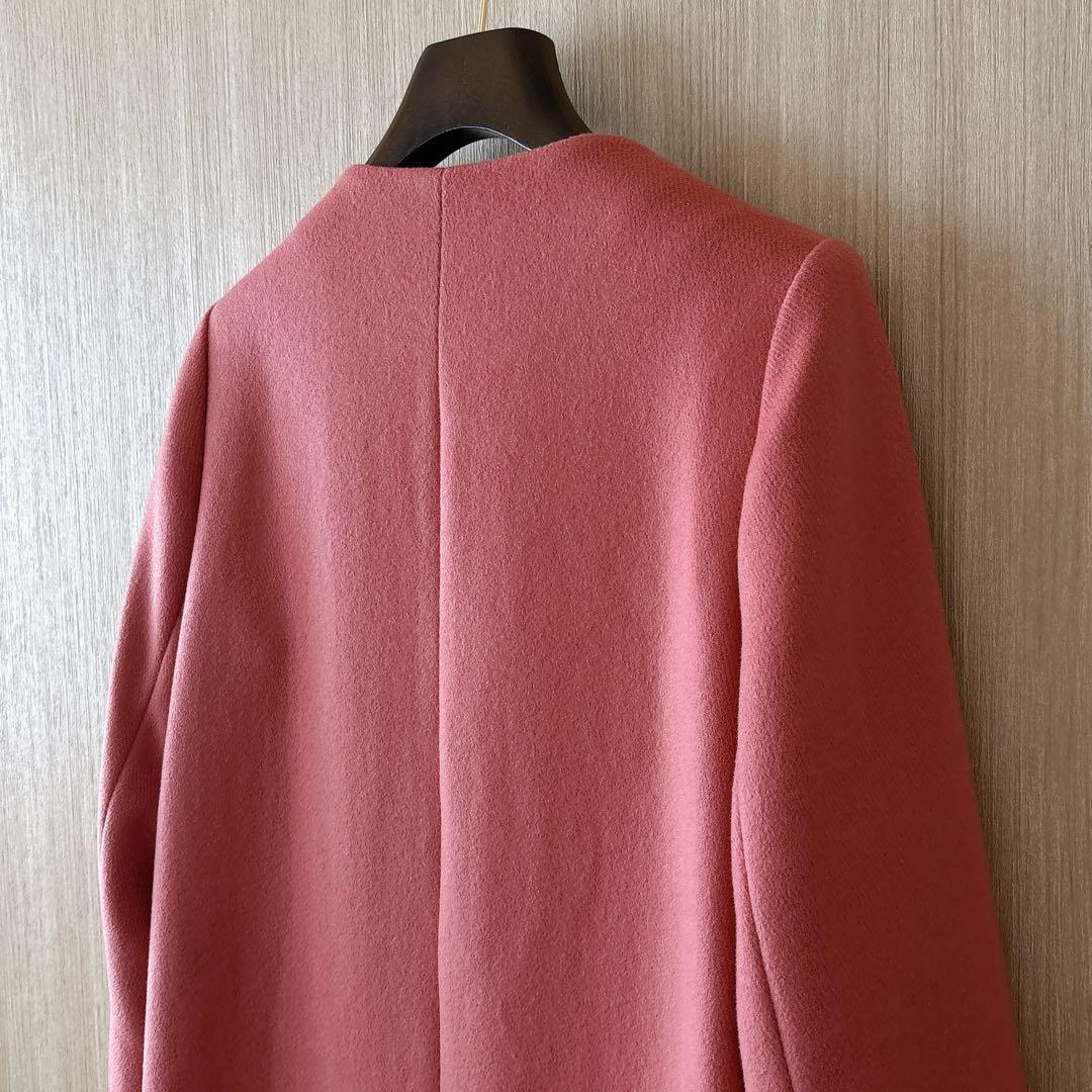 【979】アナイ　メルトンノーカラーロング コート　くすみローズピンク 36　A