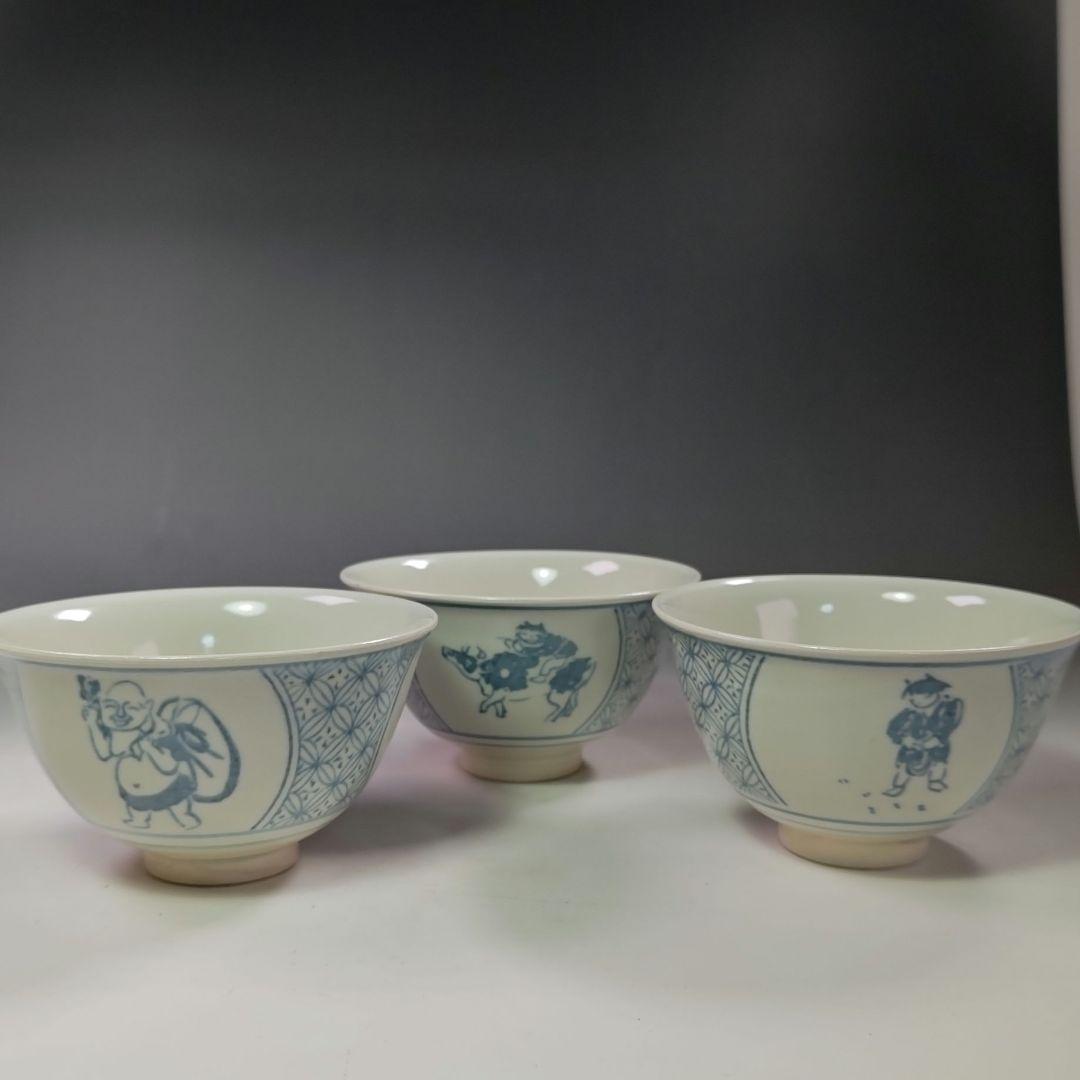 イ577 数茶碗『信楽壺中窯　保庭楽入』『十牛図　呉須絵　数茶碗　10客　共箱』