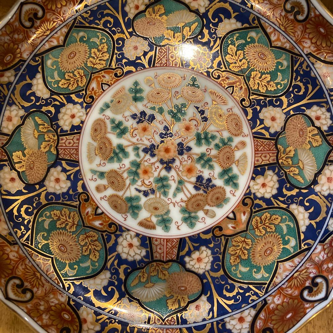 陣山窯　金襴手　金彩菊紋　和皿揃　5枚　中皿　古伊万里　色絵