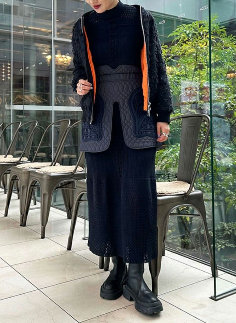 コード刺繍キルティングラップスカート