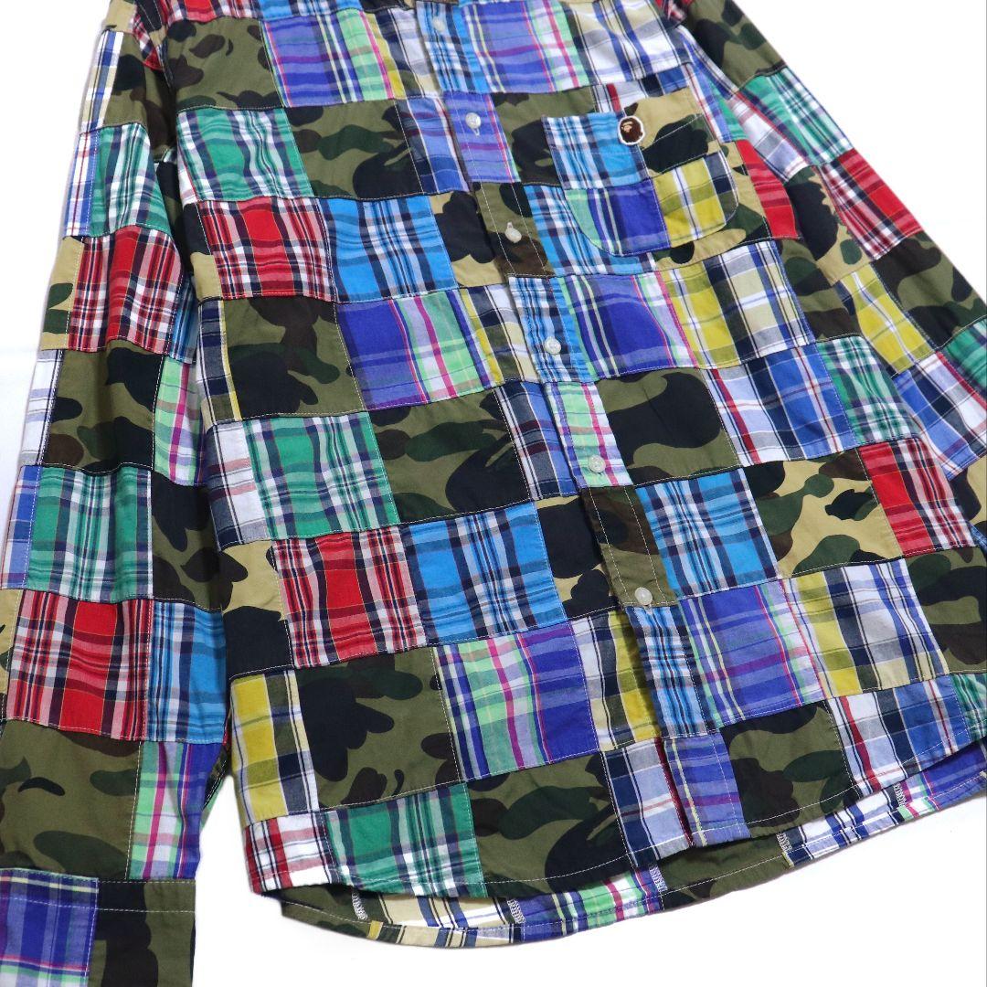 A BATHING APE チェック 迷彩 パッチワーク 長袖シャツ XLサイズ