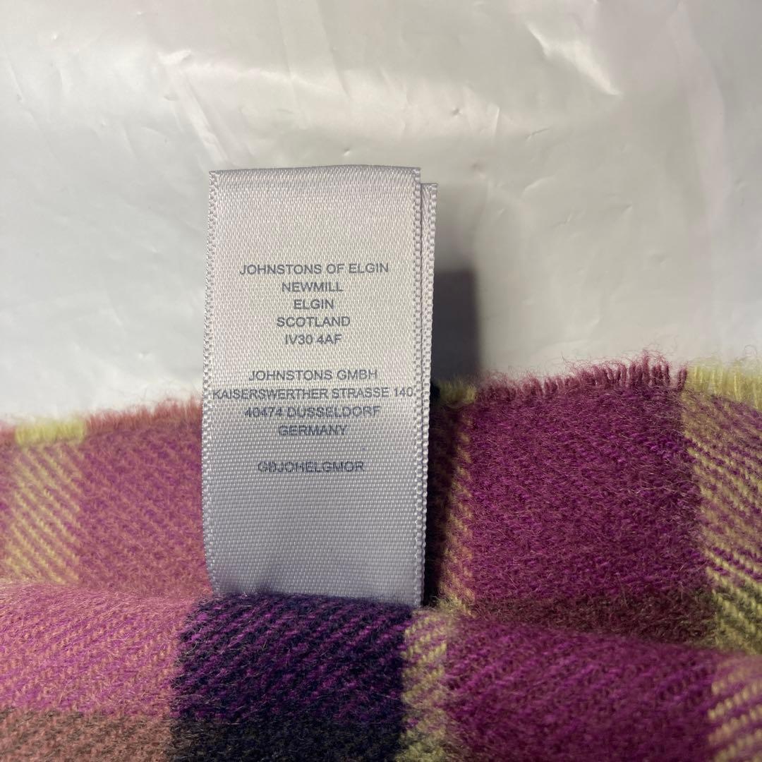 新品 ジョンストンズ カシミヤ100％ 大判ストール パープル チェック