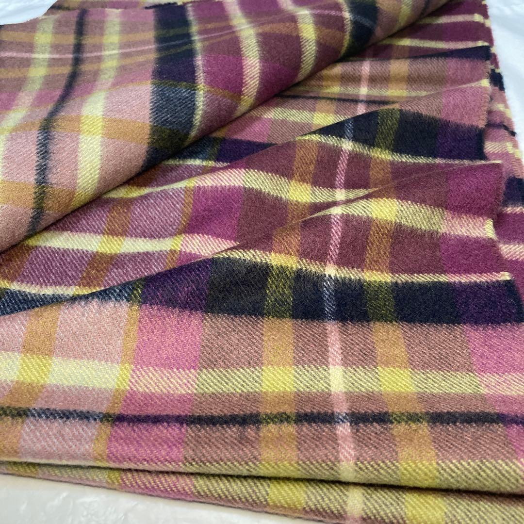 新品 ジョンストンズ カシミヤ100％ 大判ストール パープル チェック