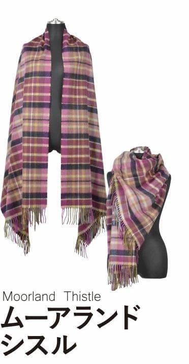 新品 ジョンストンズ カシミヤ100％ 大判ストール パープル チェック