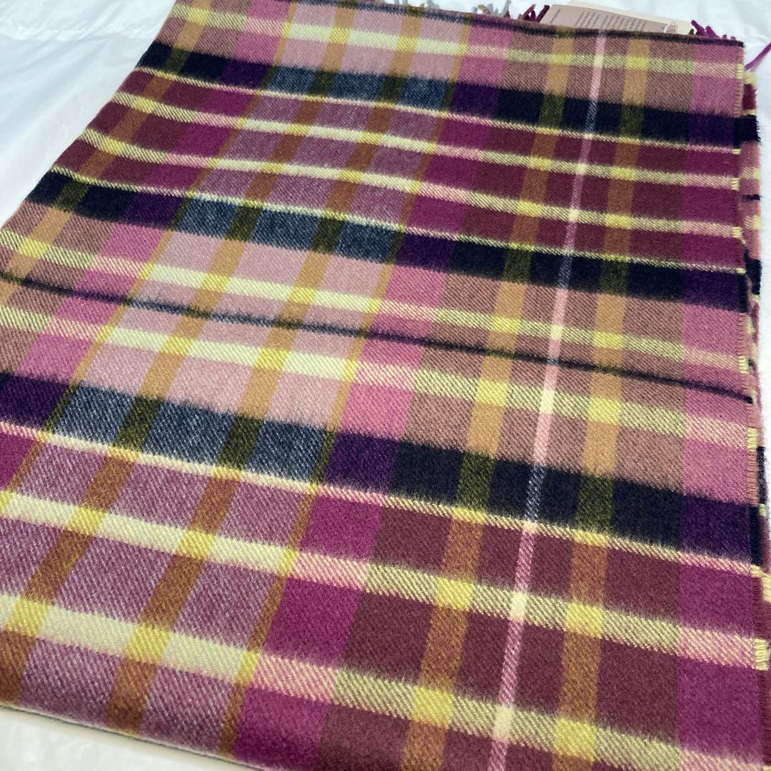 新品 ジョンストンズ カシミヤ100％ 大判ストール パープル チェック