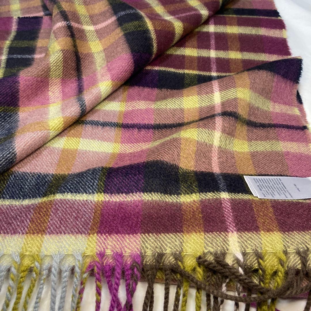 新品 ジョンストンズ カシミヤ100％ 大判ストール パープル チェック