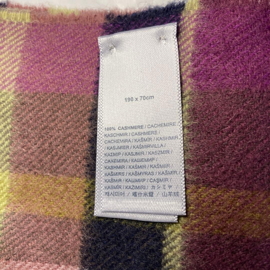 新品 ジョンストンズ カシミヤ100％ 大判ストール パープル チェック