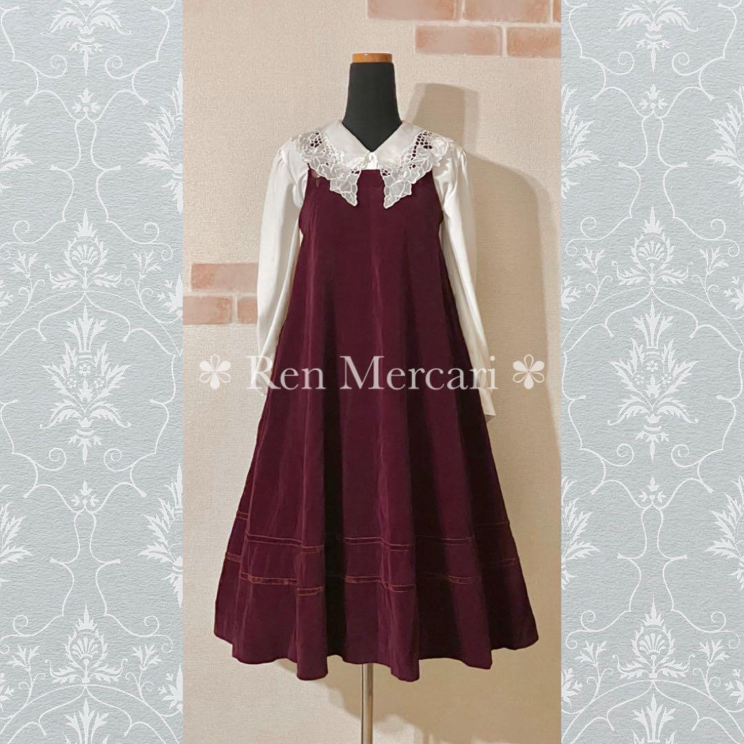 バーガンディ 別珍のジャンパースカート+ブラウス