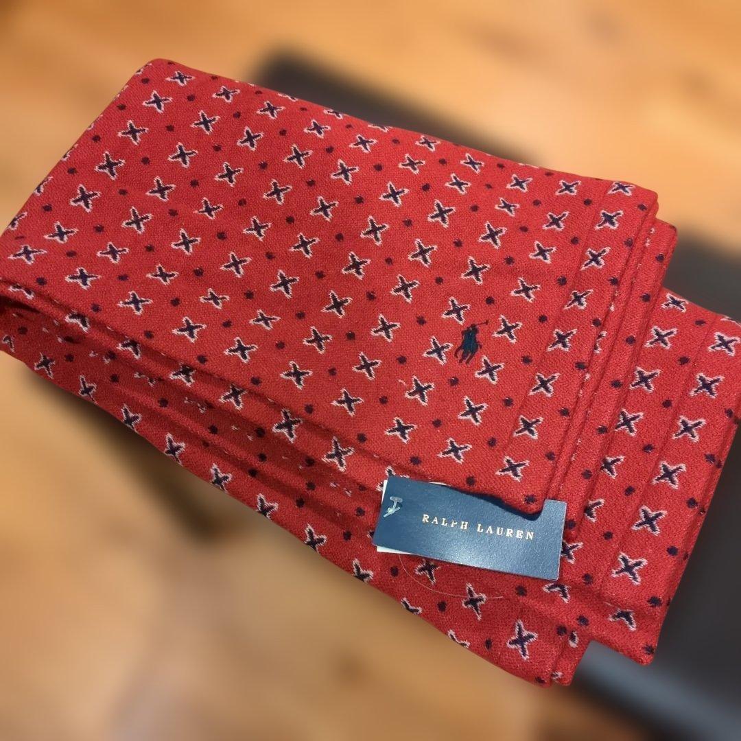 未使用　ラルフローレン　赤色ブランケット　インド製　タグ付