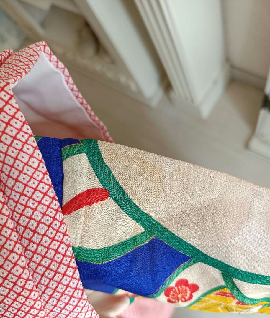 専用です☆アンティーク青に捻り梅の着物と作り帯のセット☆七五三3歳