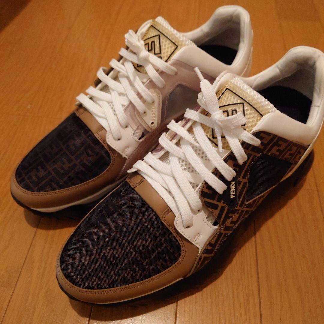 【極美品】FENDI ズッカ柄 ローカット レザー＆メッシュスニーカー 28cm