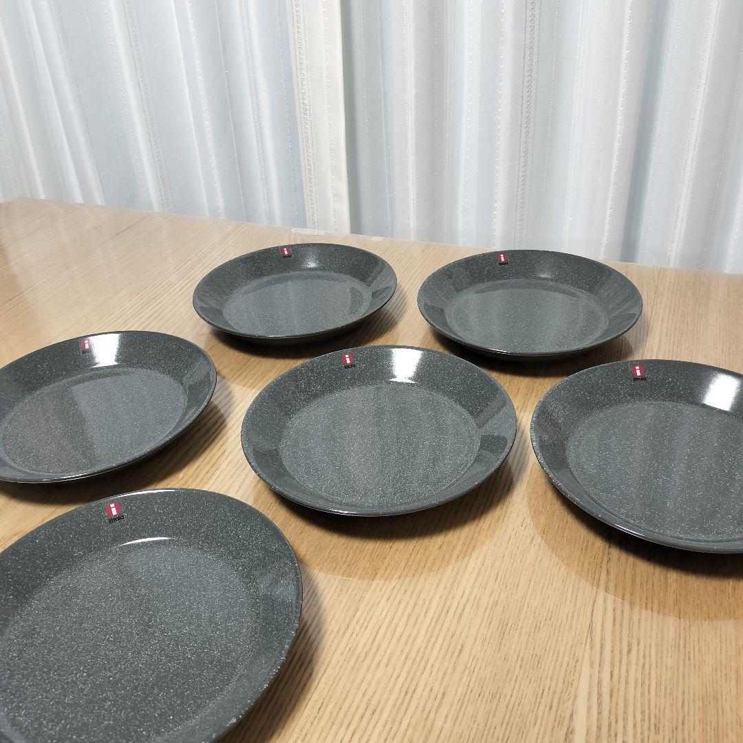【廃盤色】 TEEMA 17cm プレート 6枚　ドッテドグレー