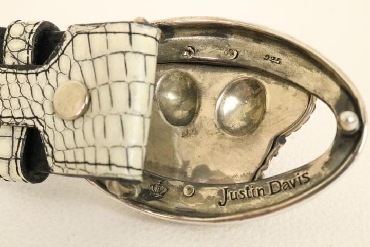 リ*君様 【超美品】☆ジャスティンデイビス： シルバー925　王冠バックル　レザ