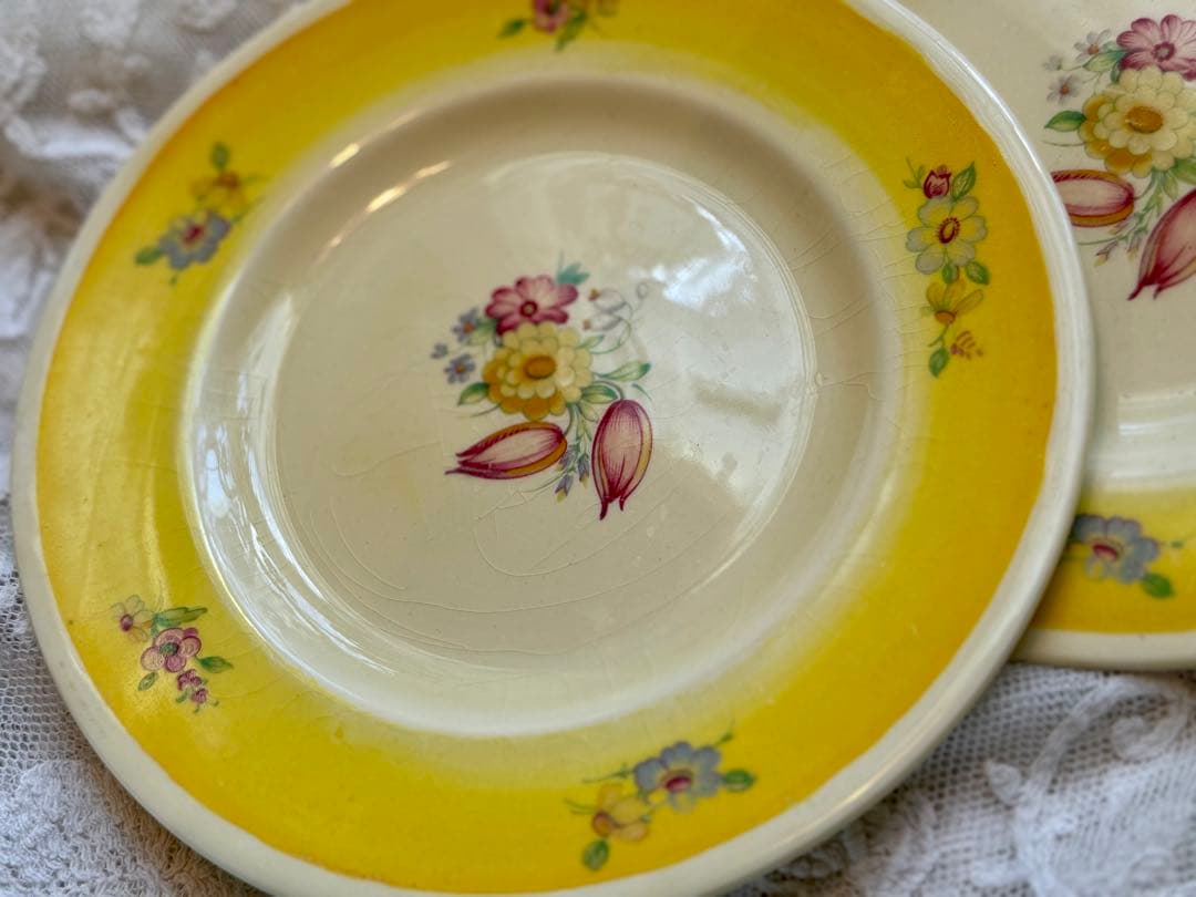 スージークーパー　＊スワンシースプレイ＊レア小花付き　イエロー　プレート1枚