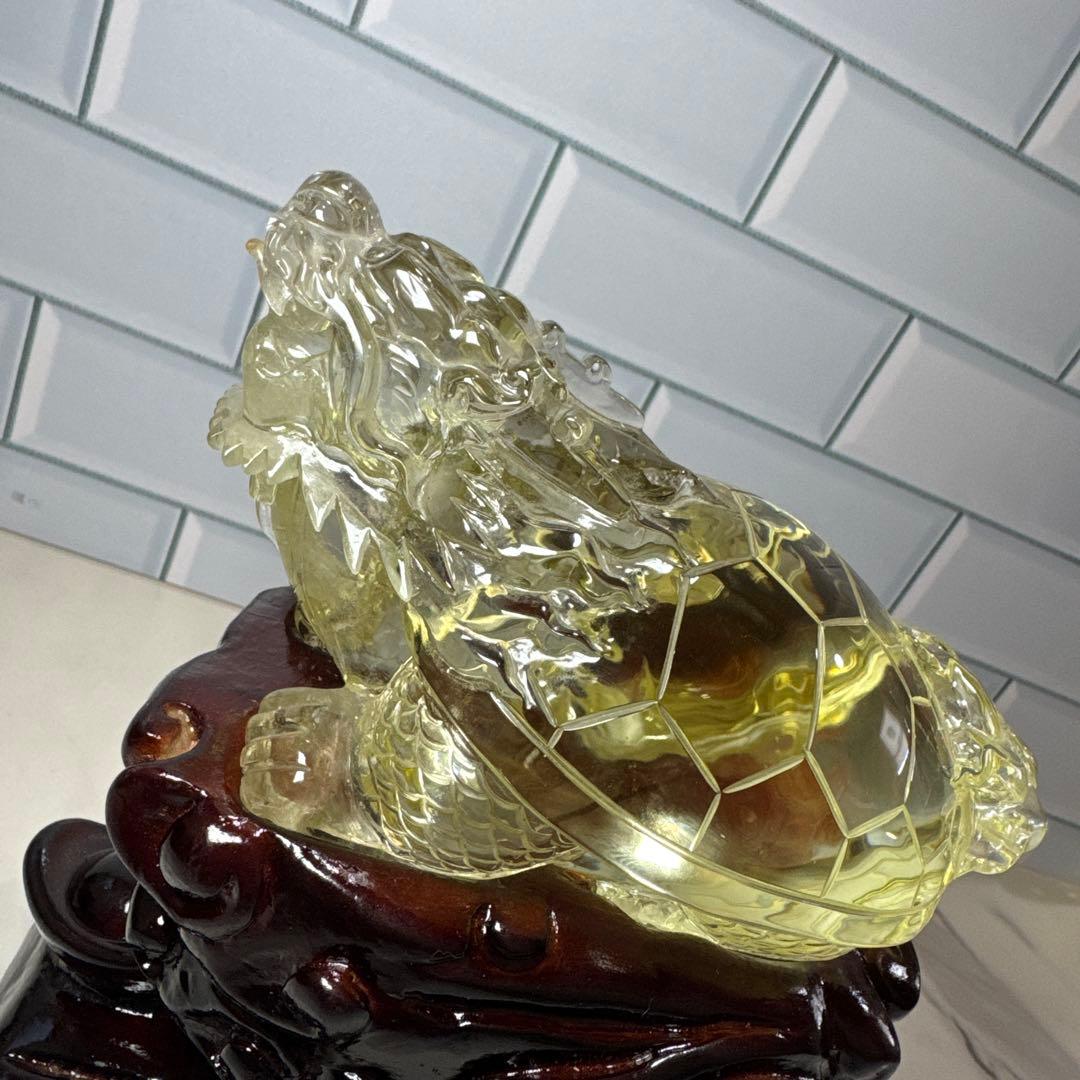 【極上品】超絶クリア　シトリン　ロングイ　龍亀　置物