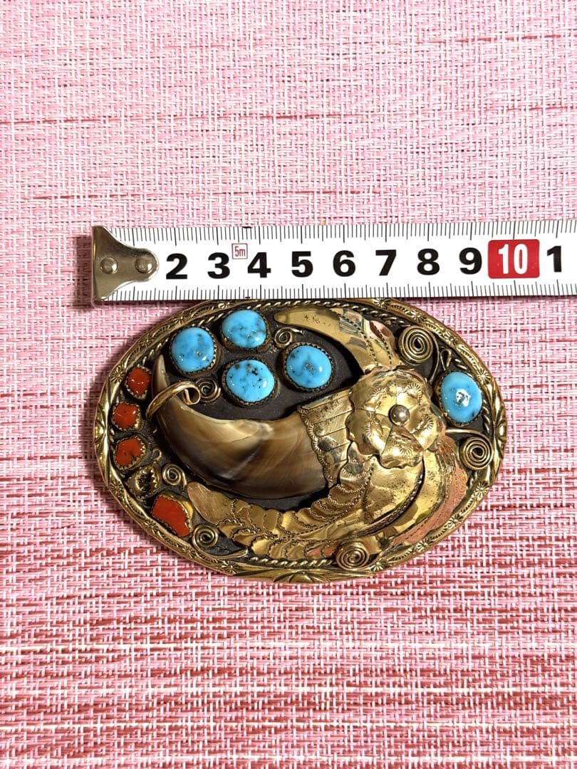 ナホバ•ネイティブアメリカン12KGFバックル•ベアクロウ•ターコイズ•赤珊瑚