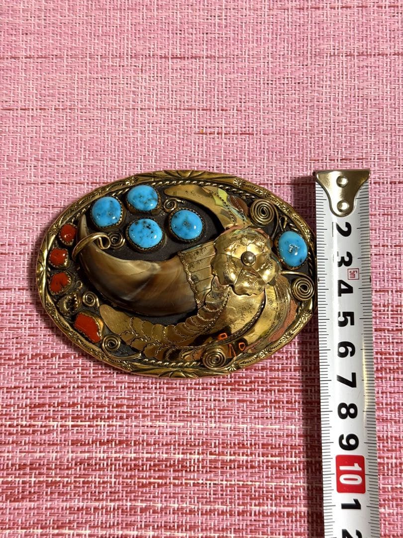 ナホバ•ネイティブアメリカン12KGFバックル•ベアクロウ•ターコイズ•赤珊瑚