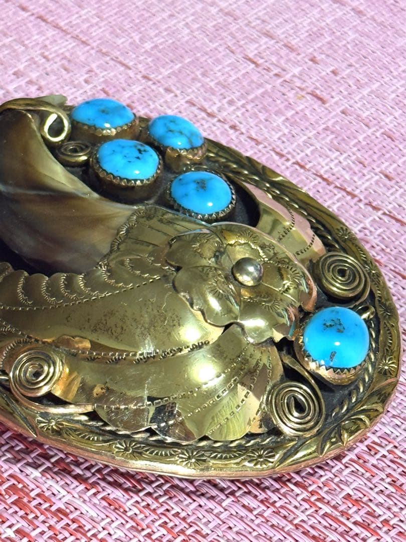 ナホバ•ネイティブアメリカン12KGFバックル•ベアクロウ•ターコイズ•赤珊瑚