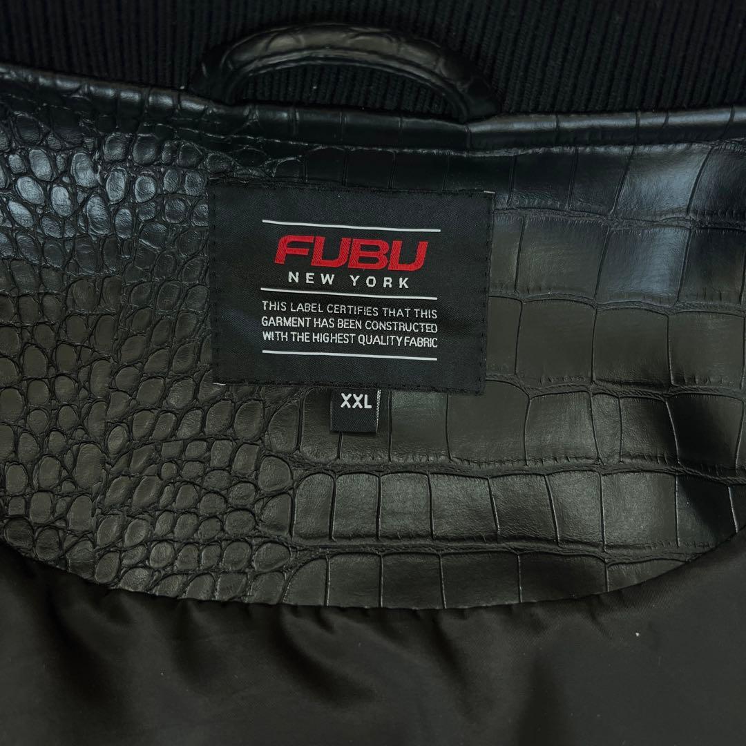 極美品✨ FUBU フェイクレザー　スタジャン フブ 黒 パイソン クロコダイル