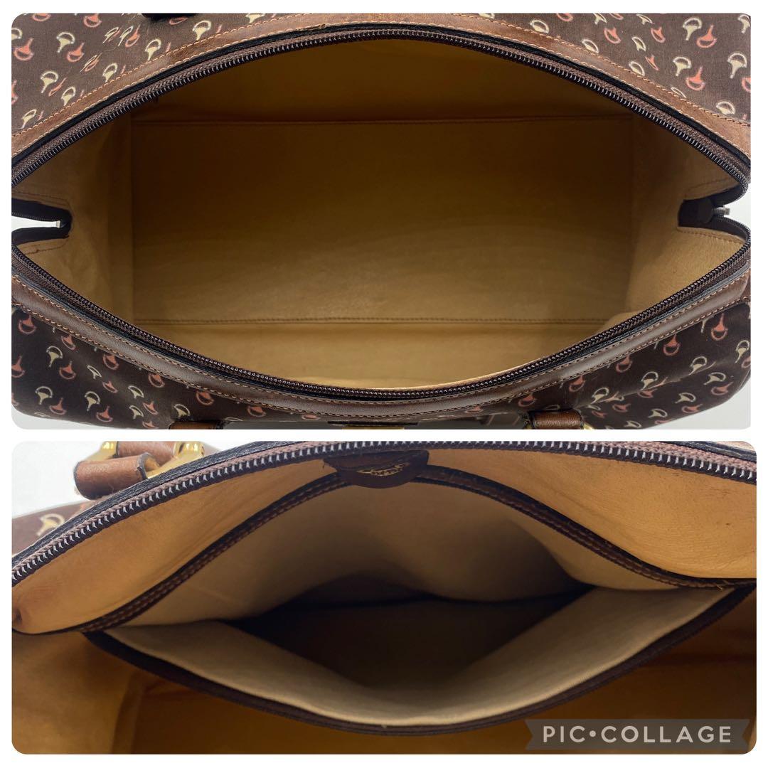 美品 オールドグッチ ミニボストンバッグ レザー ホースビット柄 ブラウン 茶色