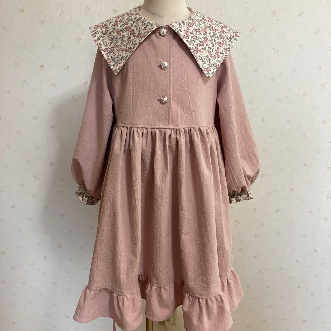 おまとめ価格　新色ピンパネール　フリル付きセーラーカラー　キッズワンピース