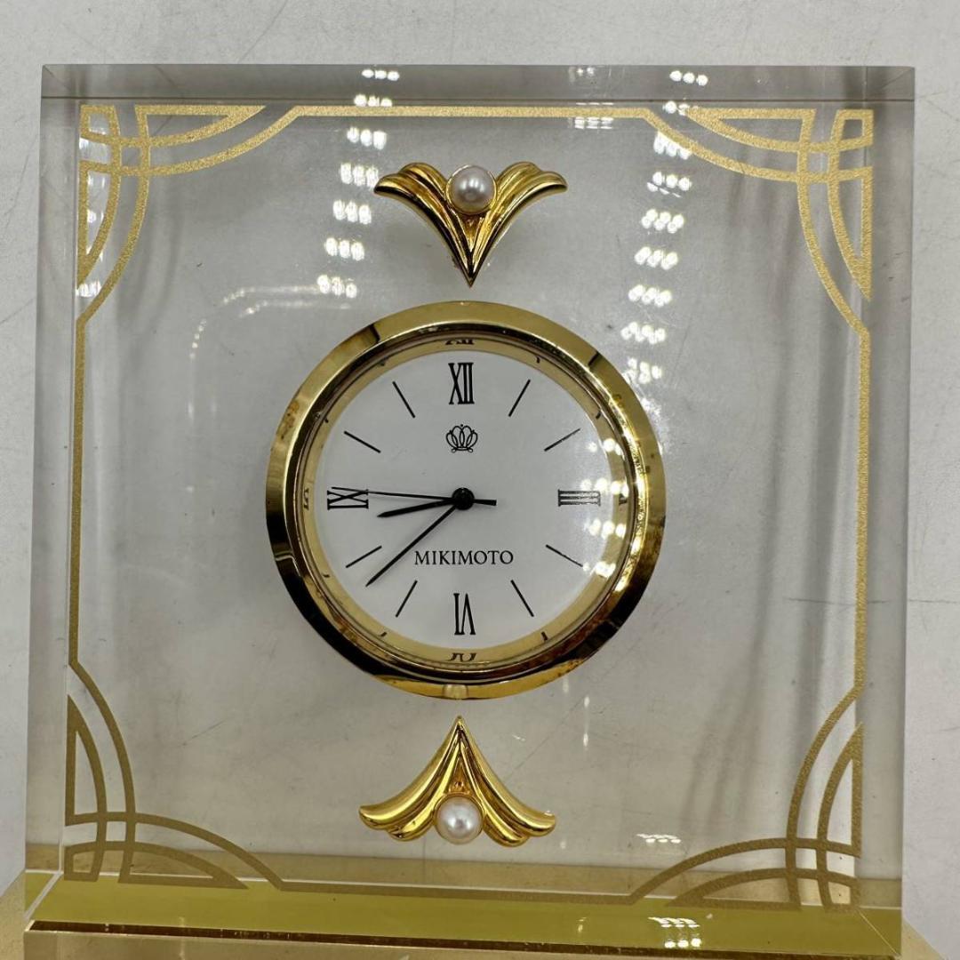 美品！MIKIMOTO ミキモト 置時計 クオーツ クリスタル 2P真珠パール