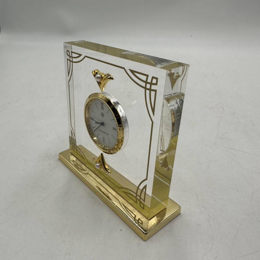 美品！MIKIMOTO ミキモト 置時計 クオーツ クリスタル 2P真珠パール