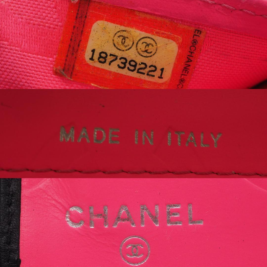 CHANEL シャネル カンボンライン ミドル 2つ折り財布 黒×ピンク