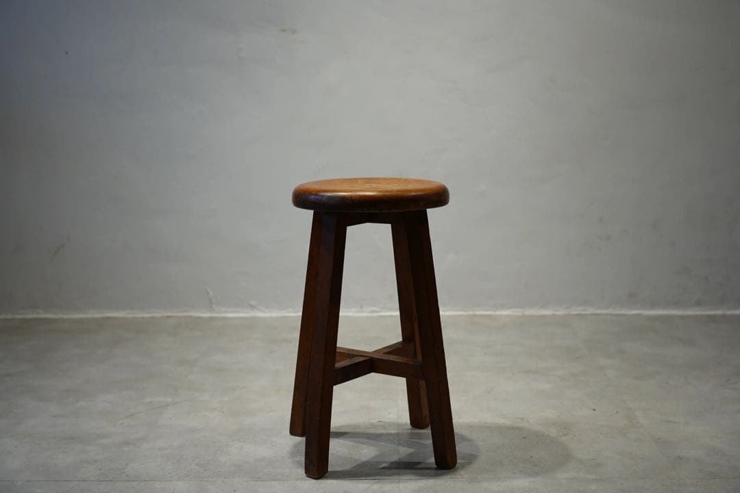 丸スツール　木製　古木　昭和レトロ　アンティーク　ビンテージ　チェア