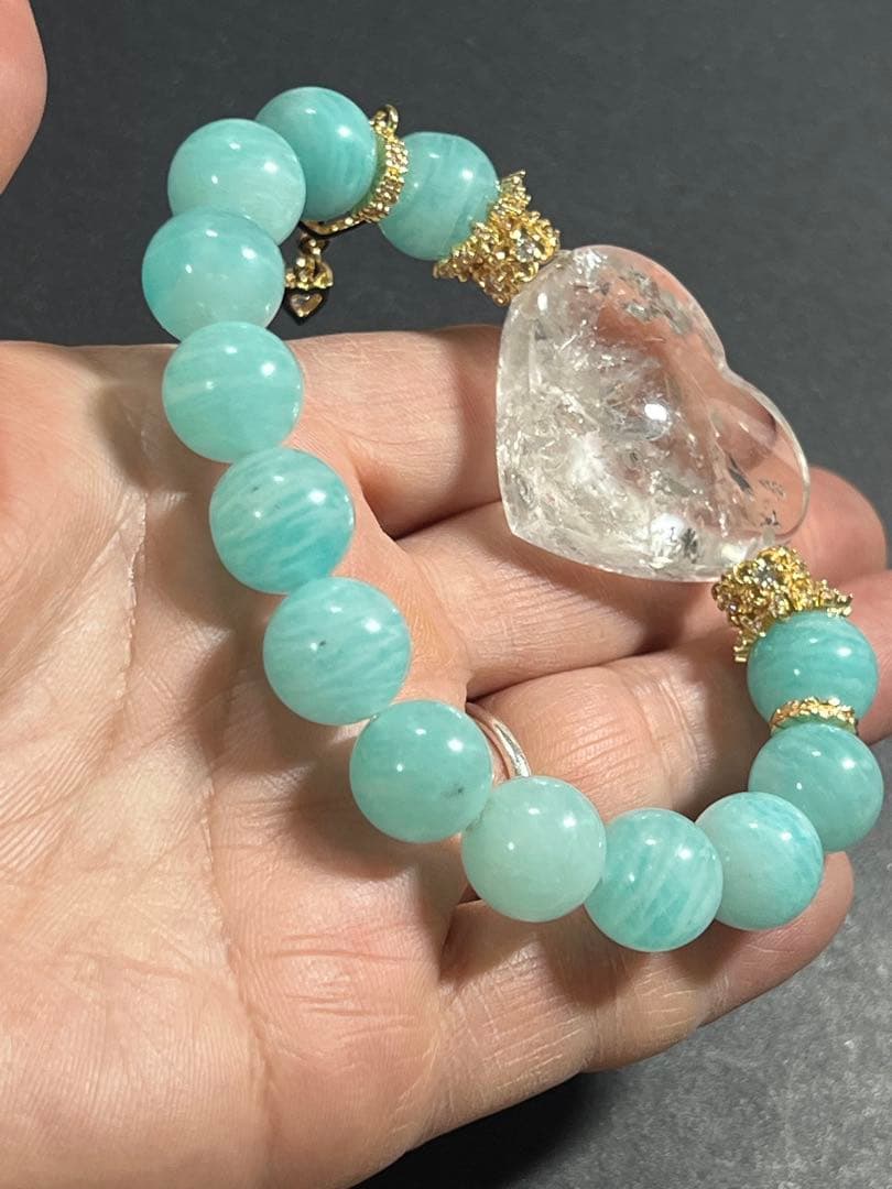ハートの水入水晶とアマゾナイトのブレスレット