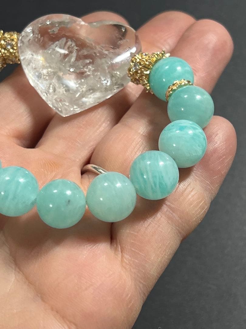 ハートの水入水晶とアマゾナイトのブレスレット