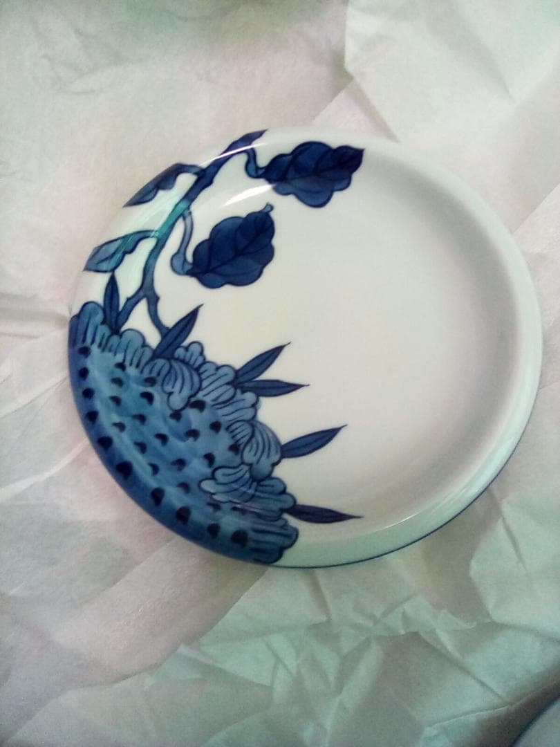 【未使用品】有田焼 源右衛門窯 染付向日葵絵 銘々皿　五枚セット