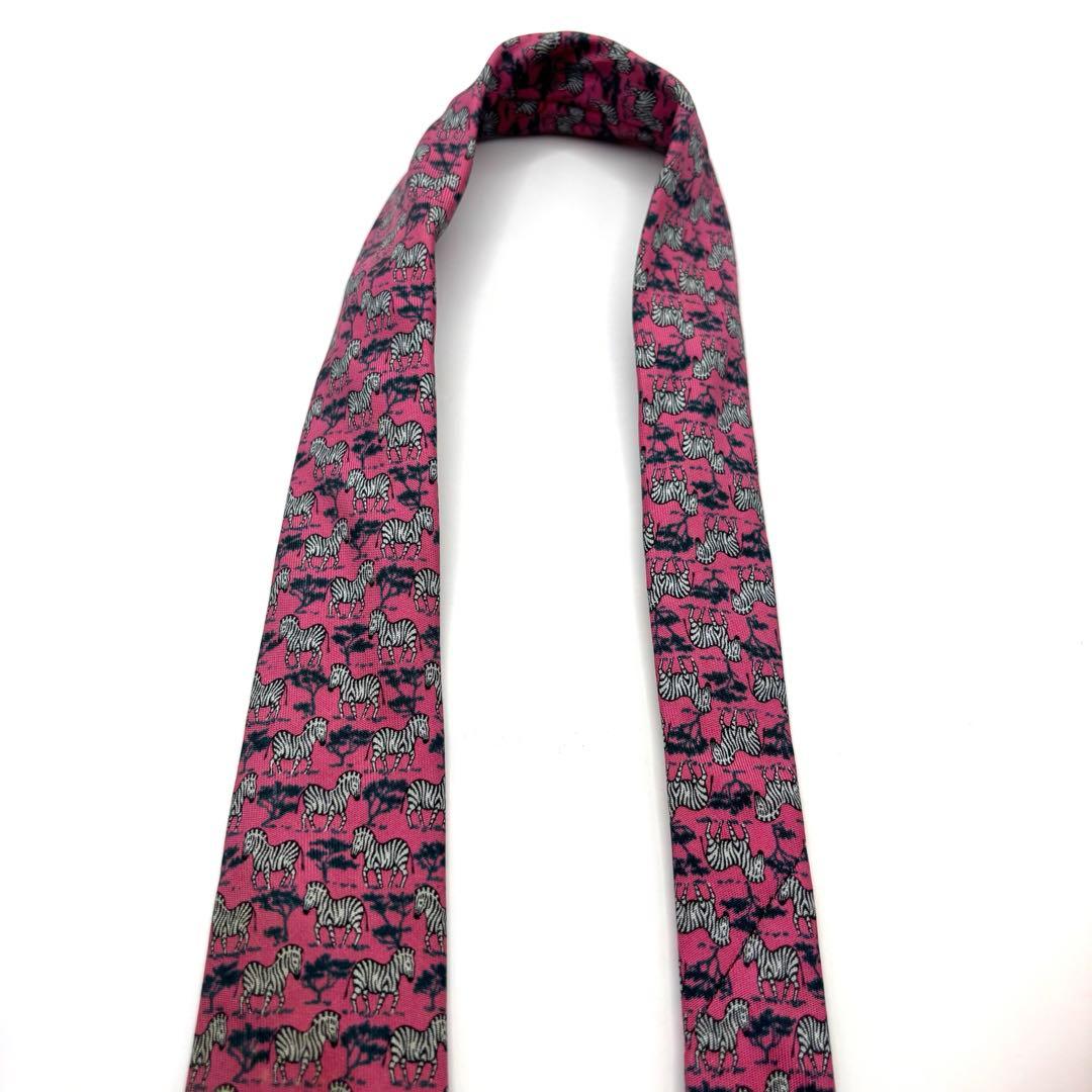 【極美品】HERMES エルメス ネクタイ ピンク シマウマ 動物 アニマル