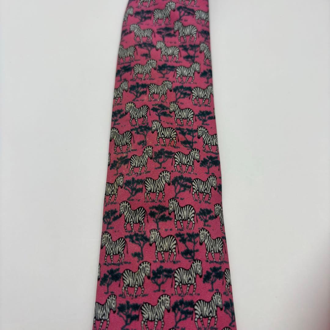 【極美品】HERMES エルメス ネクタイ ピンク シマウマ 動物 アニマル