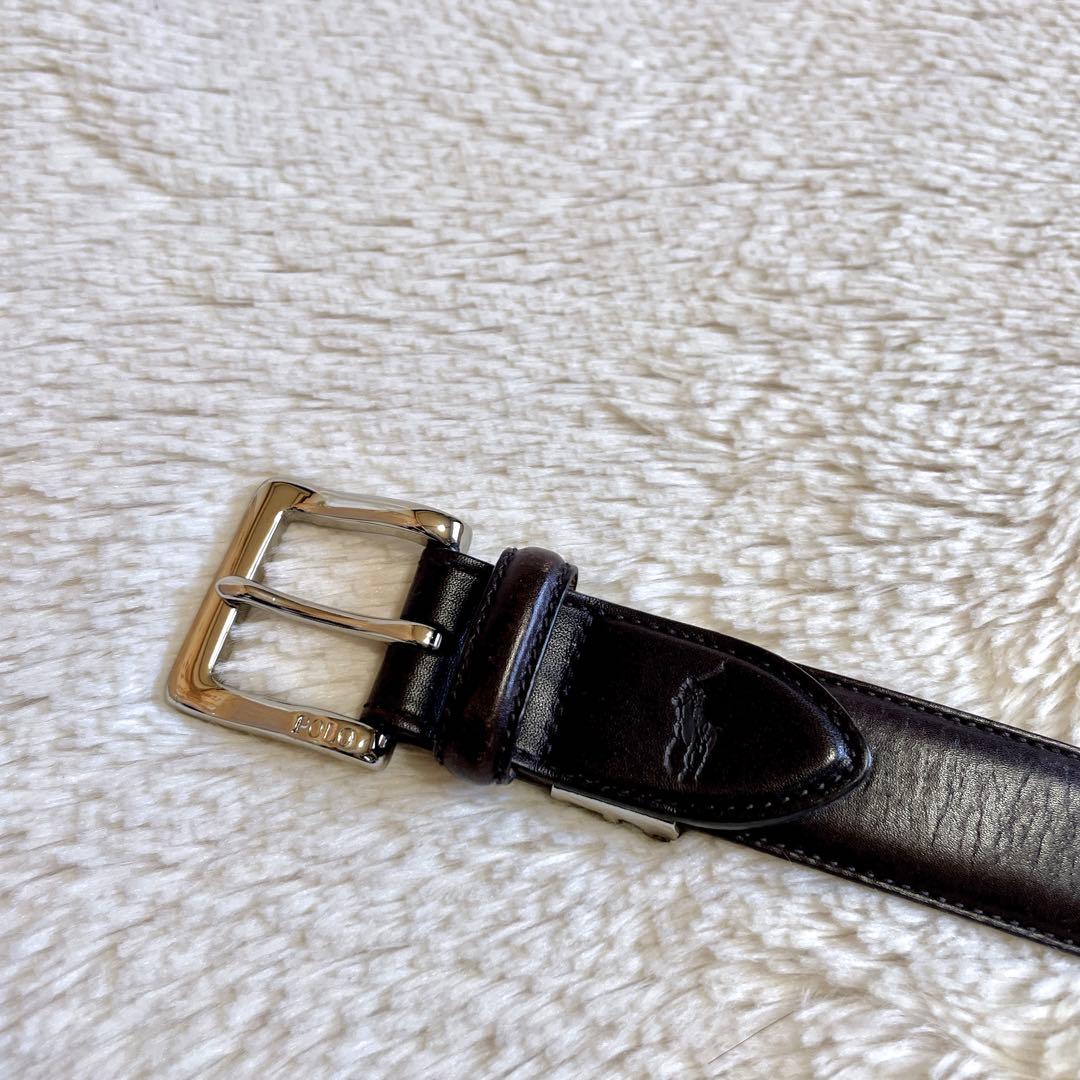 美品 ポロラルフローレン ポニー ロゴ レザー ブラウン ベルト バックル 本革