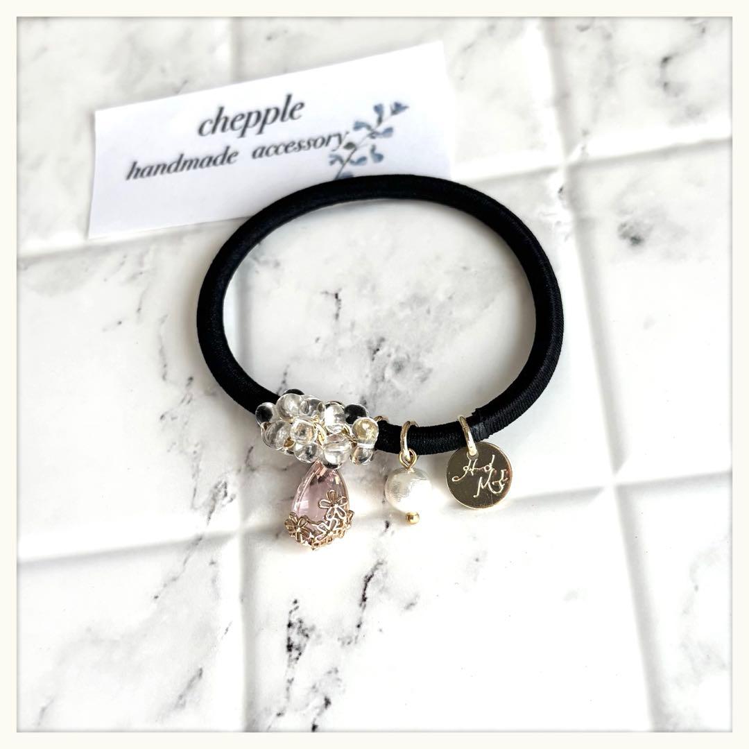 No.1541 ハンドメイドヘアゴム　じゃらじゃらヘアゴム　ピンクのヘアゴム