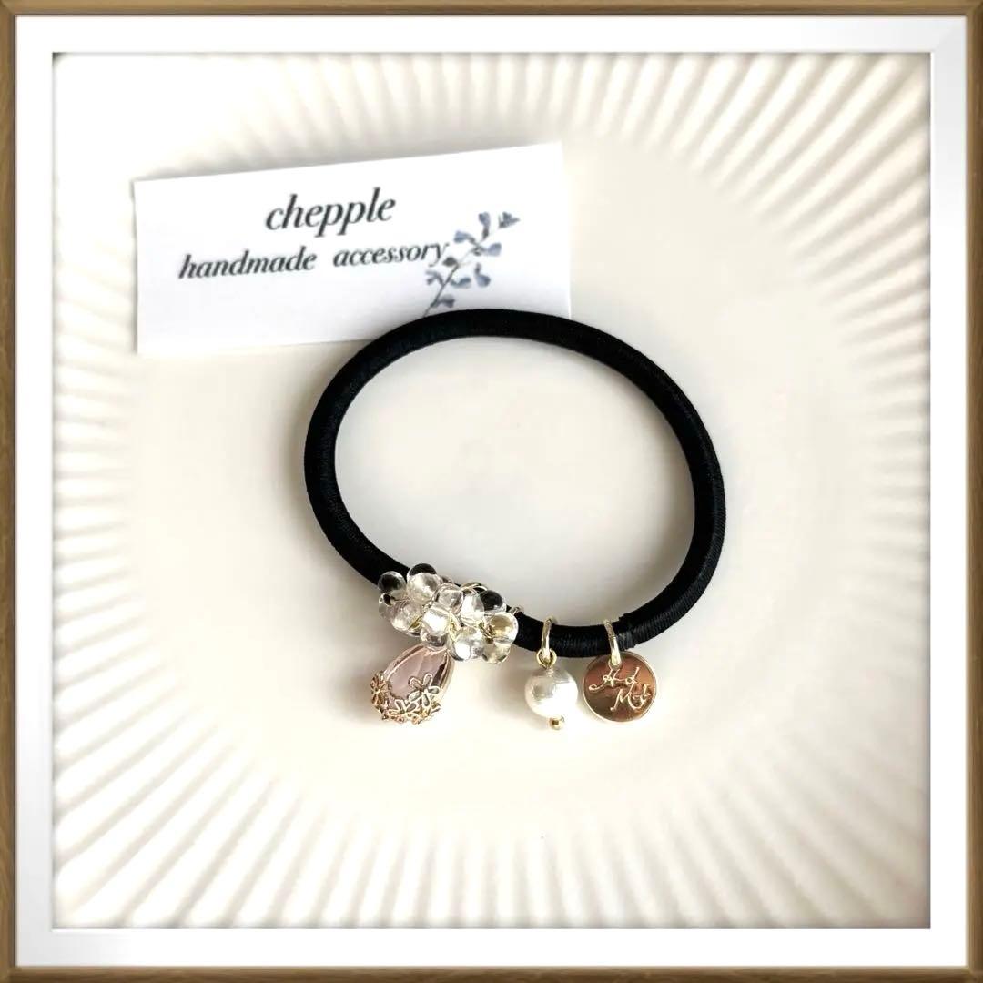 No.1541 ハンドメイドヘアゴム　じゃらじゃらヘアゴム　ピンクのヘアゴム