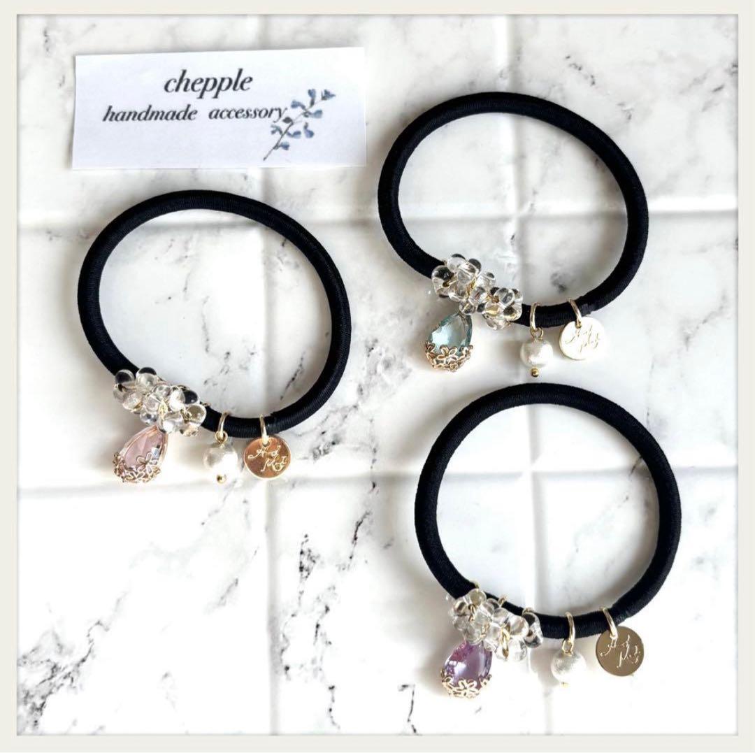 No.1541 ハンドメイドヘアゴム　じゃらじゃらヘアゴム　ピンクのヘアゴム