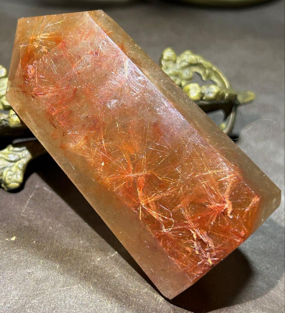 ☆最高品質！帝王秘宝！超希少！オレンジ　ゴールド　ルチル　原石　六角柱